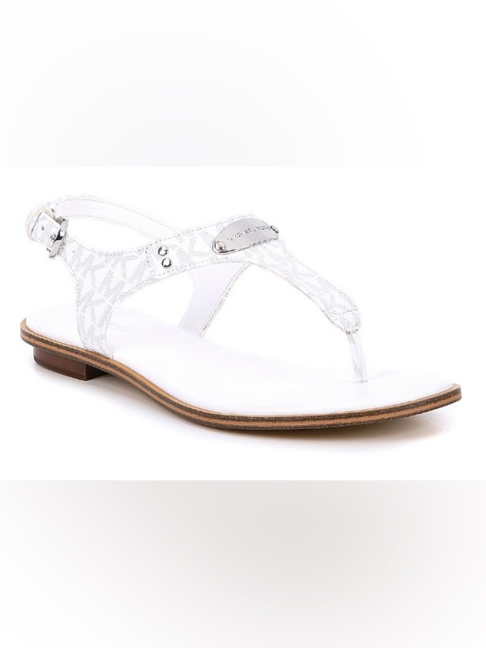 Michael Kors MK Plate thong flat sandals signature logo canvas size 6.5M